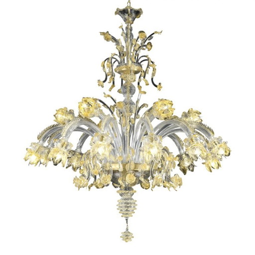 Riesiger italienischer Murano-Glas-Kronleuchter mit handgefertigten Blumen und Blättern