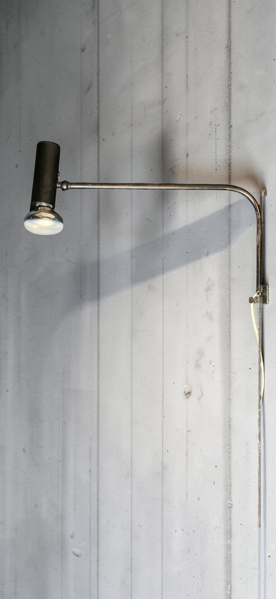 Image 1 of Minimalist metal wall light in the style of Jean Prouvé, circa 1950