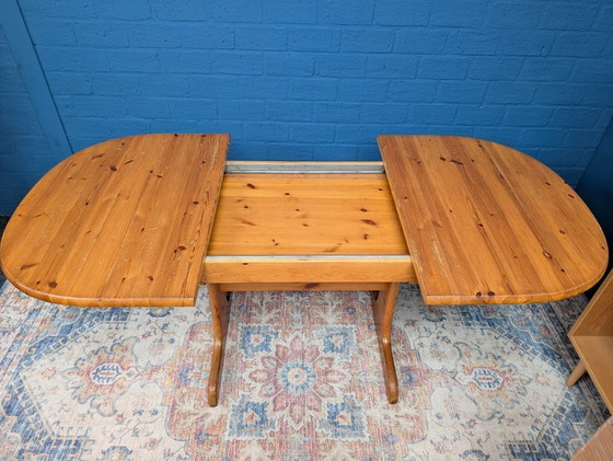 Image 1 of Vintage grenen eettafel met vier stoelen, jaren 70