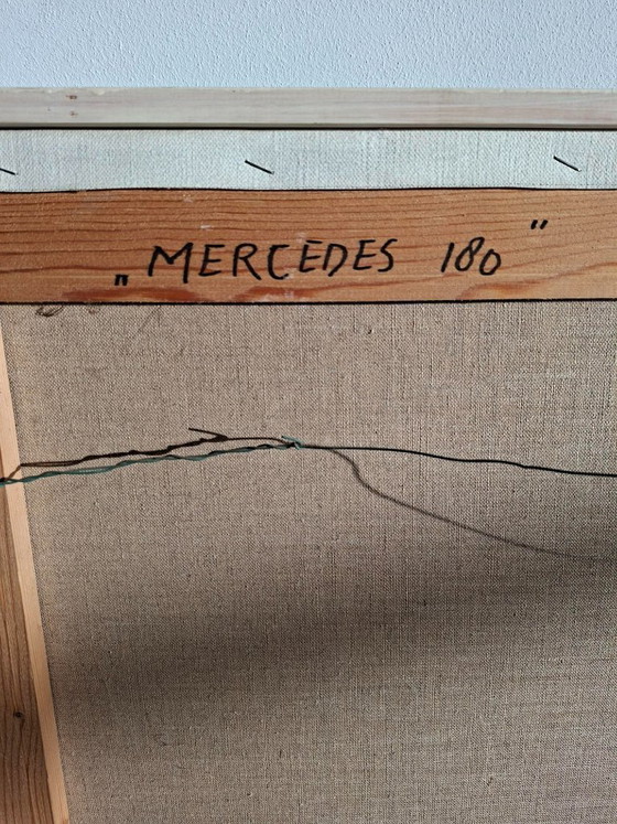 Image 1 of Großformatiges Gemälde von J (Sjef) Toby – Mercedes 180 – Pop-Art-Auto von 1985