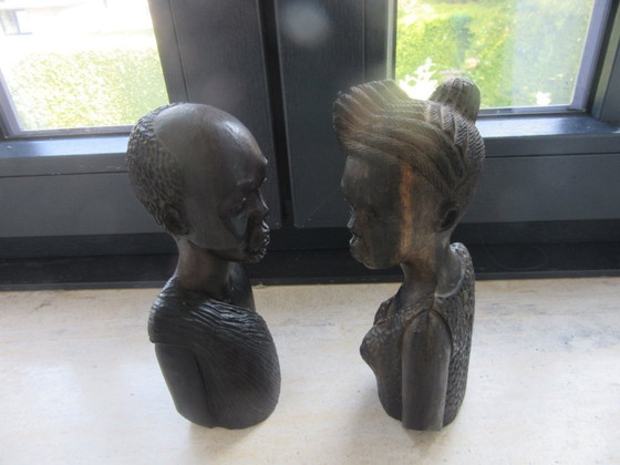 Image 1 of Statuette africane in legno intagliato, maschili e femminili, vintage