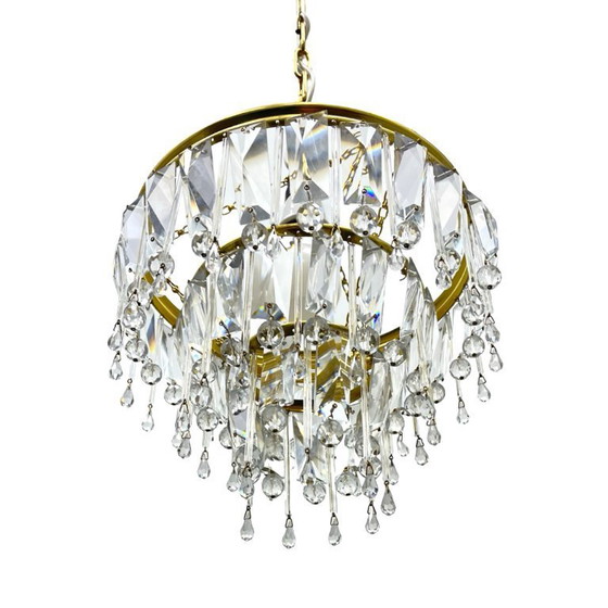 Image 1 of Vintage crystal chandelier Lustry Kamenický Šenov, Czechoslovakia 1970s brass