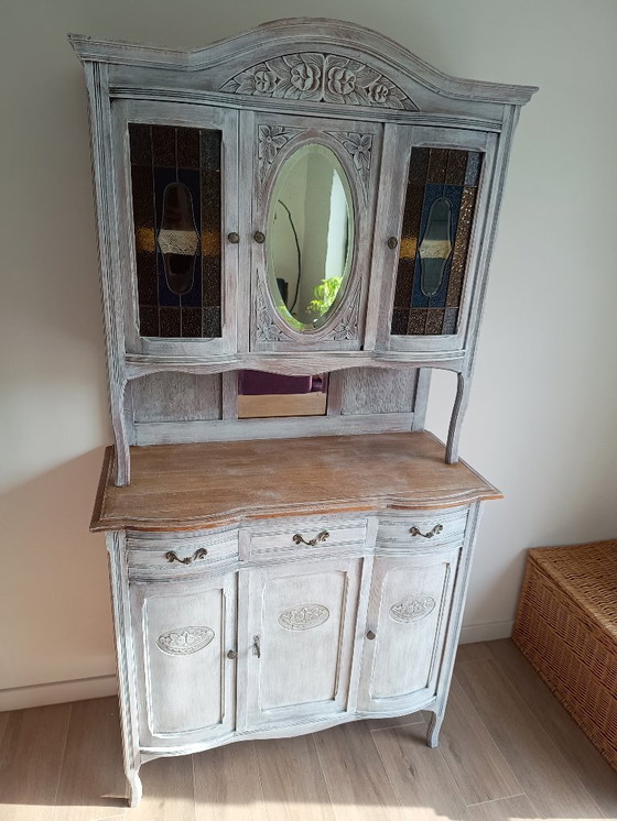 Image 1 of Antique sideboard with leaded glass and mirror