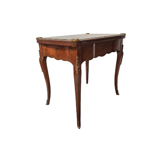 Image 1 of Table de jeu française de style Louis XV avec marqueterie, années 1960