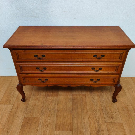 Vintage houten Queen Ann ladekastje dressoir ladekast