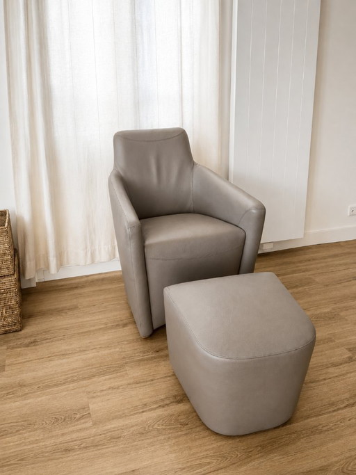 Fauteuil en cuir Leolux avec repose-pieds d'origine – Senso Mist – Leather