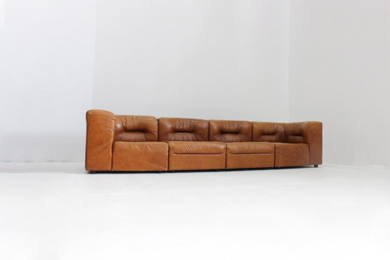 Image 1 of Vintage modulaire bank in cognac bruin leer jaren 70