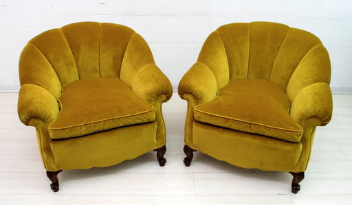 Pair of Mid-Century Modern Italian Velvet Armchairs, 1950s