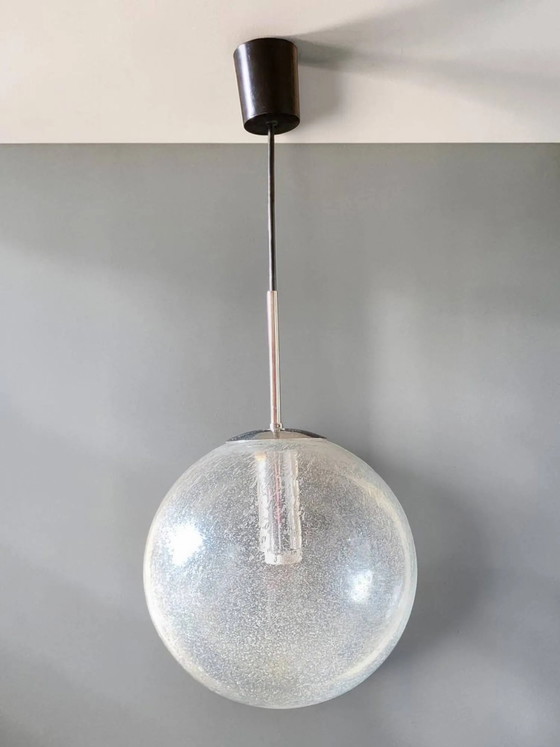 Blown glass bubble suspension globe, chrome mount – Pendant lamps, Crystal, Metal, Space Age (photo 9 of 9)