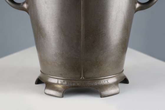 Image 1 of Art Nouveau Stamped Tin Wine or Champagne Cooler, Belgium, 1906