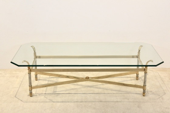 Extraordinary Brass, Chrome and Glass Center table, France 1970s, Coffee tables, Silver (photo 8 of 12)