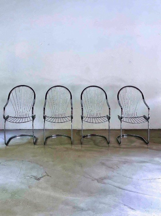 Image 1 of 4 cantilever chrome chairs by Rinaldi for Rima, chrome chairs from the 1970s