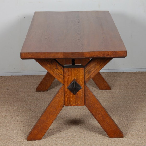 Image 1 of Massief eikenhouten eettafel, Frans vakmanschap, 1960