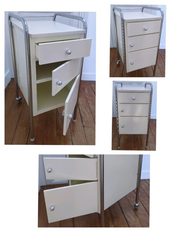 Image 1 of Comodino anni '80 in metallo laccato in acciaio inox