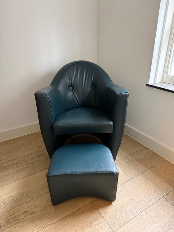 Image 1 of Leolux Carabita armchair with footstool Dark green leather