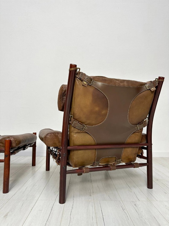 Image 1 of Poltrona lounge e poggiapiedi vintage in pelle Inca di Arne Norell per Norell Möbel AB, design svedese, anni '70.