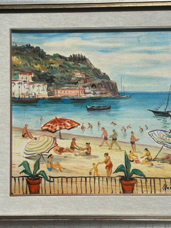Oil Painting on Canvas 'At the Beach' by Mario Cortiello, 1960s – Paintings & Drawings (photo 2 of 12)