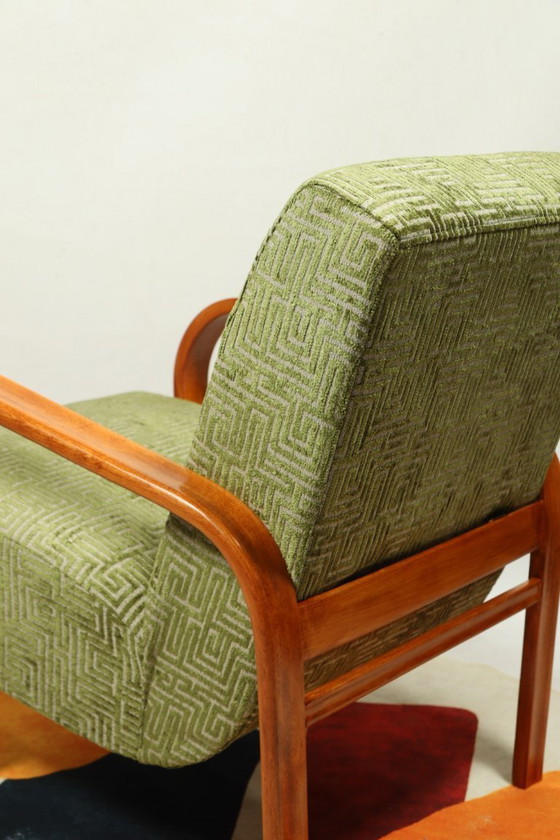 Image 1 of Art deco Sessel Geometrischer Stoff Moos grün 1950