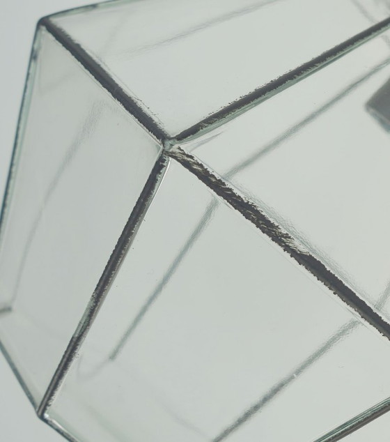 Image 1 of Vintage plafondlamp uit de jaren 60/70 van Glashütte Limburg, inbouwmodel, heldere glazen kap en metalen voet.