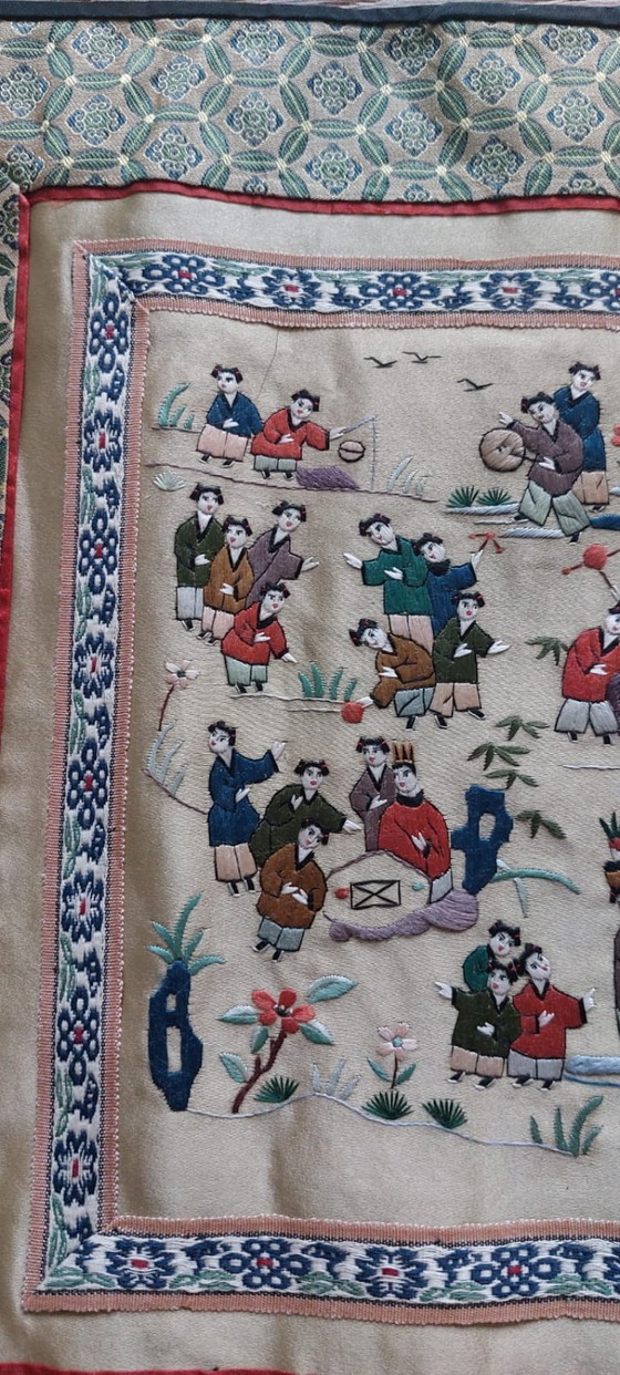 Image 1 of Chinees zijde borduurwerk vintage wanddoek