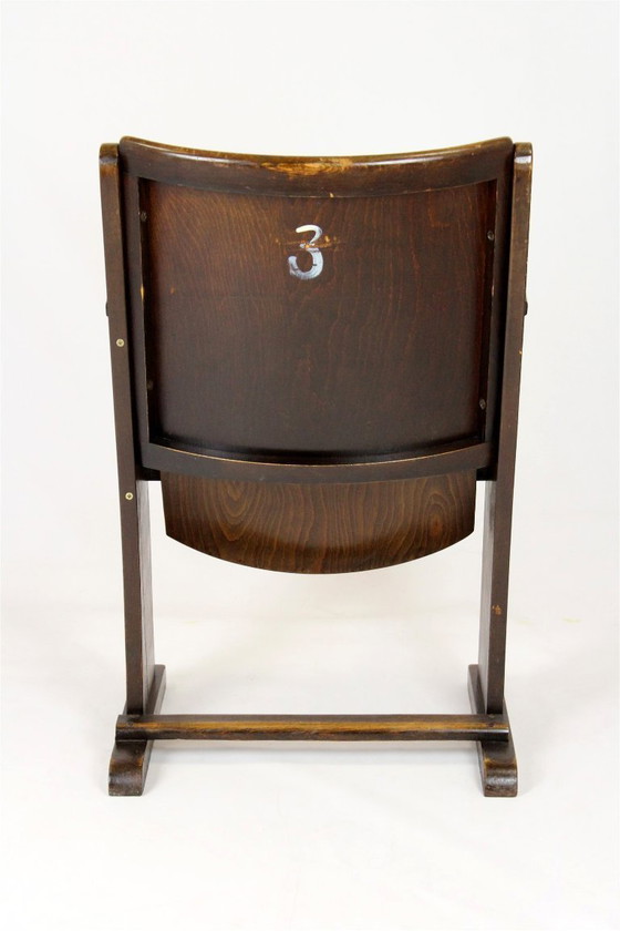 Image 1 of Fauteuil de cinéma vintage TON (Thonet), tchèque des années 1940, siège de théâtre en bois