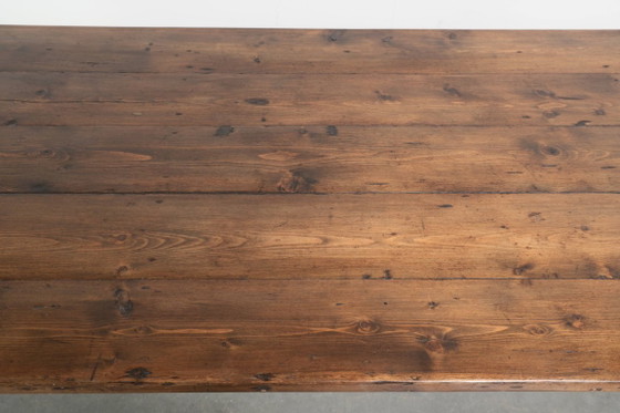 Image 1 of Large antique 19th-century English farmhouse dining table for 8 to 10 people, made of pinewood with a timeless appearance.