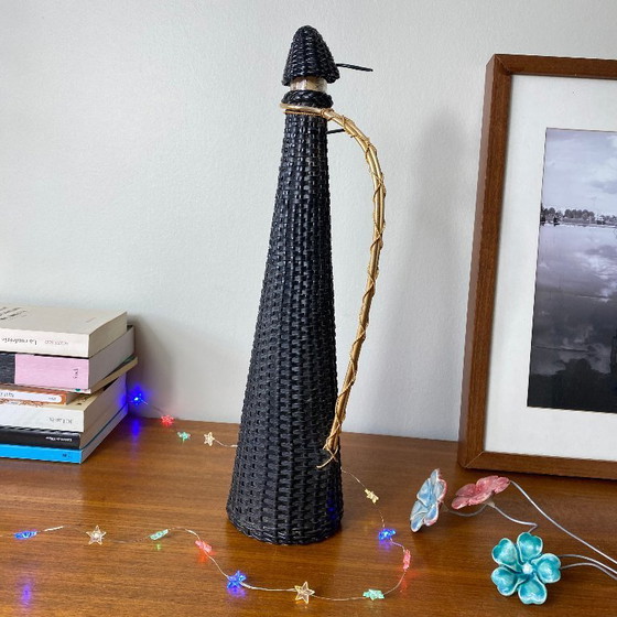 Image 1 of Glazen fles en vintage zwarte plastic gevlochten Scoubidou