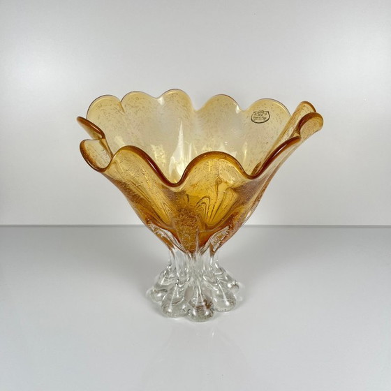 Image 1 of Murano-stijl amberkleurige glazen schaal, 1970