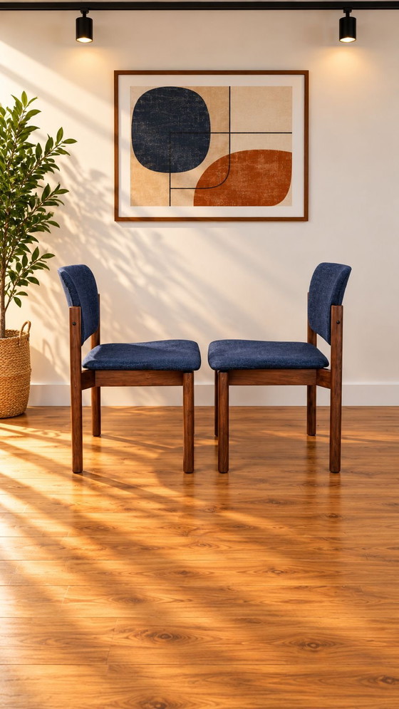 8 sedie da pranzo Kush+co vintage design scandinavo, Tessile, Legno, Blu (foto 10 di 11)