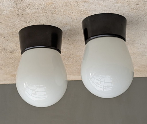 Set of Rare Milk Glass Drop Lamps + Bakelite