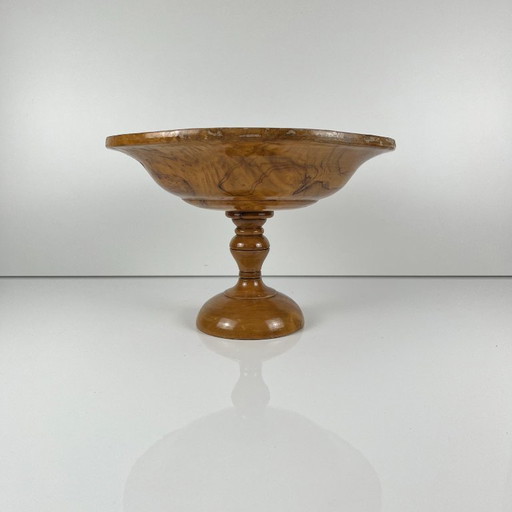 Tazza - Fruttiera monossili su piedistallo in legno d'ulivo, 1950-60 – schalen, Wood, Vintage