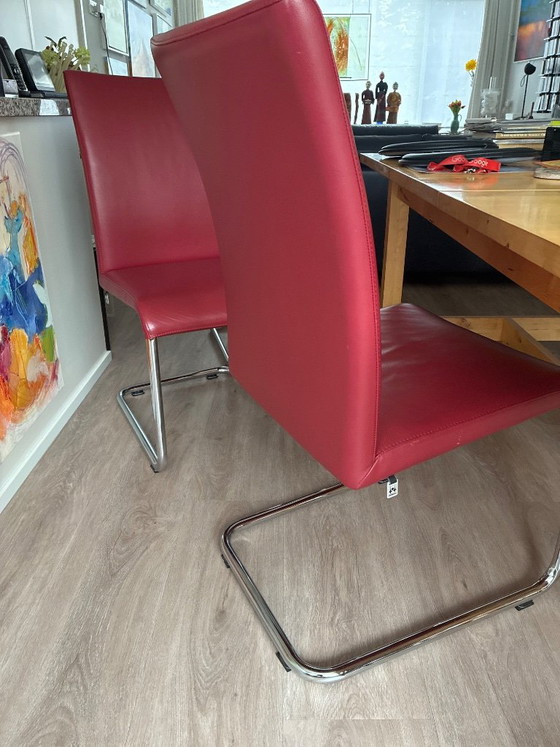 Sei Sedie da pranzo Hülsta, pelle rossa, Cromo, Rosso, Modern (foto 9 di 9)
