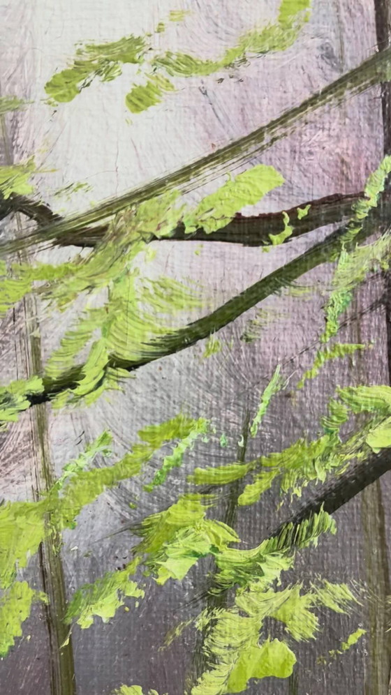 Image 1 of Vintage original forest landscape oil painting, circa 1960s