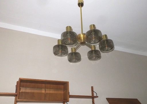 Large Brass and Glass Chandelier by Hans-Agne Jakobsson, Sweden 1960s