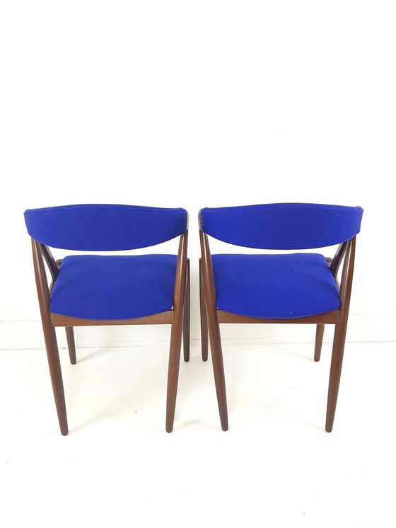 Image 1 of 2 teak stoelen Model 31 Dining Chairs Kai Kristiansen wol De Ploeg nieuw gestoffeerd 