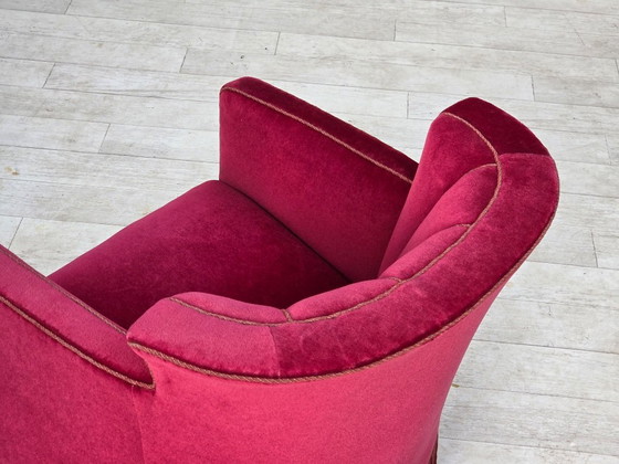 Años 60, Sillón Relax danés, Terciopelo de Mueble Rojo, Patas de Madera de Fresno. – Sillones, Velvet, Wood (photo 10 of 25)