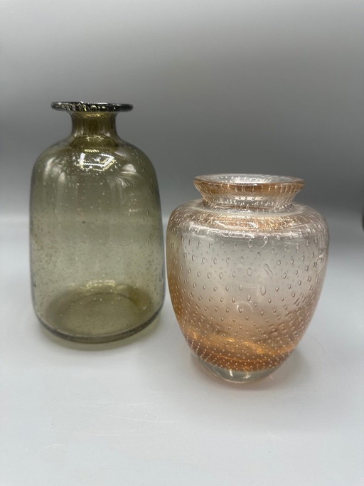 Set of 2 Scandinavian design vases – nail glass – hand-blown