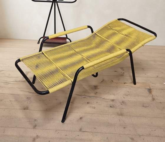 Poltrona Lounge Vintage Corda Gialla, Metallo Tubolare, Anni '70, 120 x 56 42 cm – Sedie a dondolo (photo 4 of 12)