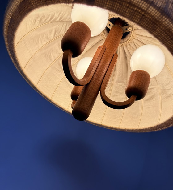 Image 1 of Lampada a sospensione vintage, teak e lana, Domus '70