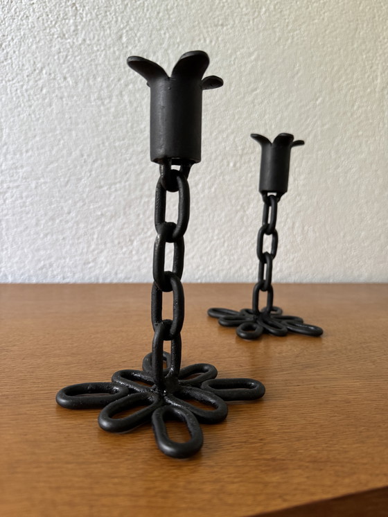 Image 1 of 60's Brutalistisch Smeedijzeren Kandelaars