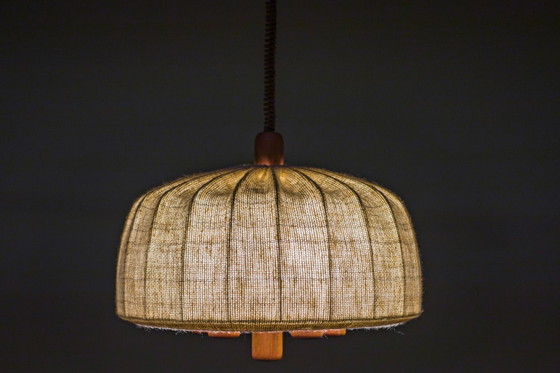 Image 1 of Scandinavian Modern Adjustable Teak & Wool Pendant Lamp from Domus, 1960s