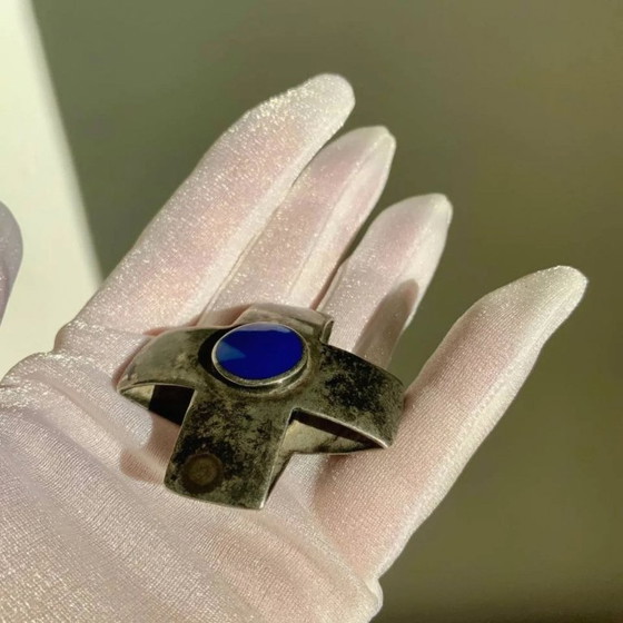 Image 1 of Antique Georg Jensen Era 1910-1925 Solid 925 Silver Maltese Cross Double Sided Lapis Lazuli & Onyx Hallmark GI