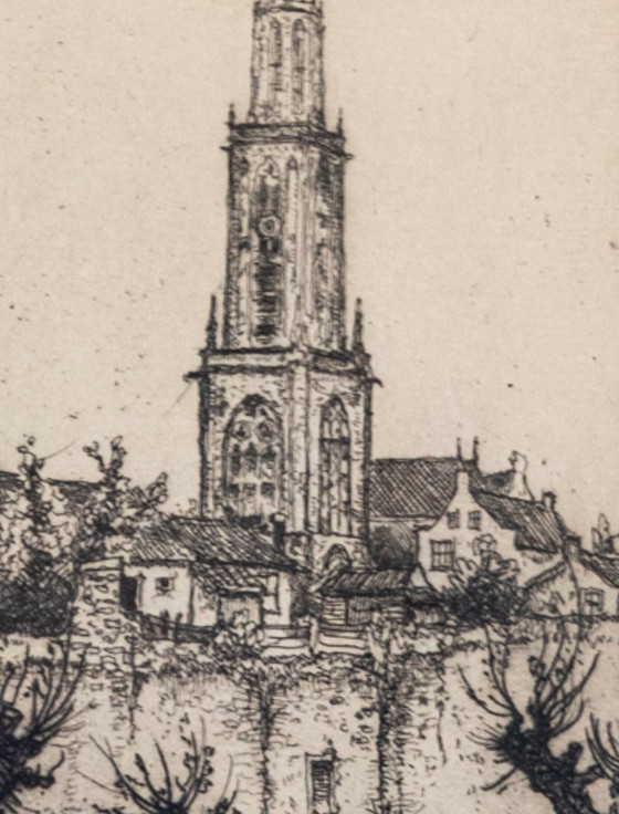 Image 1 of Jan Poortenaar – Martinitoren Groningen – Dutch etching – signed