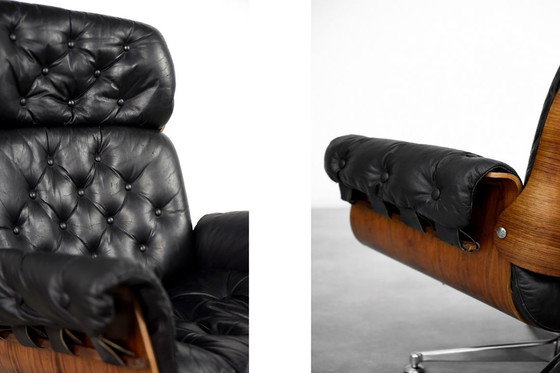 Image 1 of Vintage Mid-Century Modern Swiss Leather&Bentwood Lounge Chair by Martin Stoll for Giroflex, 1960s