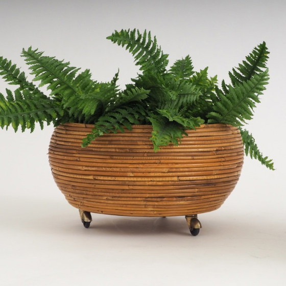 Pair of Italian Mid-Century Pencil-Reed Rattan Planters Attributed to Vivai Del Sud – Plant pot (photo 17 of 23)