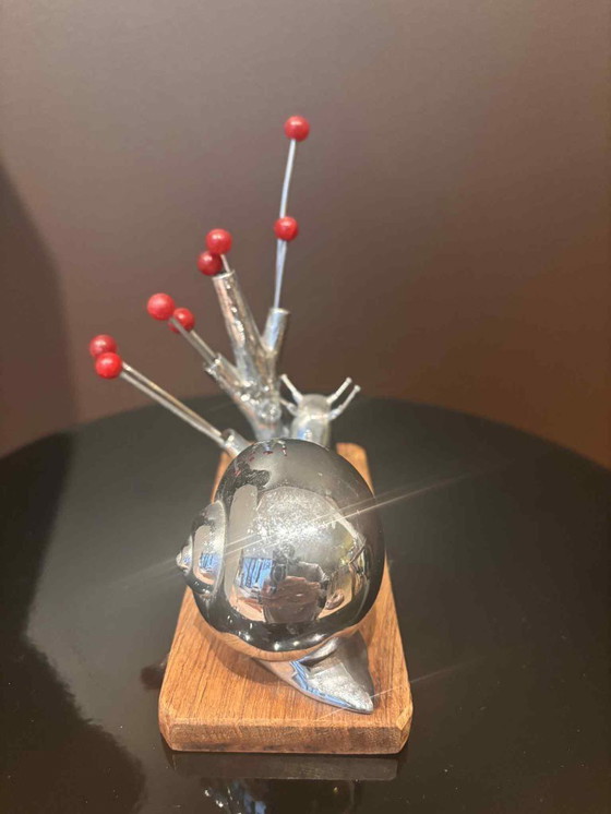 Image 1 of Cocktail picks Vintage 1930's French Snail Appetizer Forks Set 