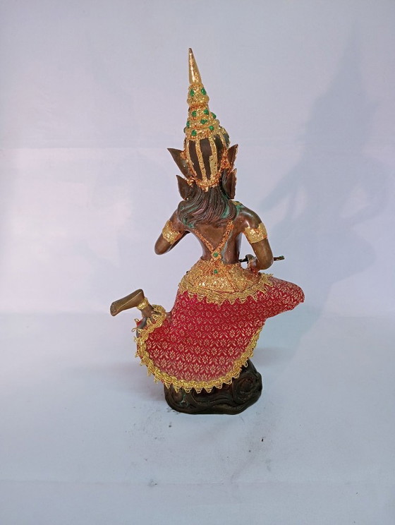 Scultura asiatica di una figura musicale, color bronzo, Sculture, Metallo, Marrone, Aziatisch (foto 5 di 8)