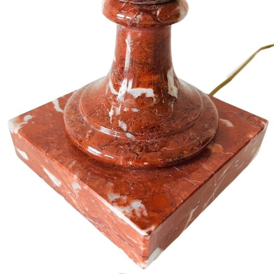 Image 1 of Pied de lampe balustre en marbre rouge de style Louis XVI, années 1920
