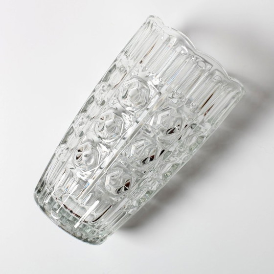 Image 1 of Mid-century Vintage Solid Heavy Clear Hand Pressed Glass Flower Vase / Fidenza / Italy / 1960s