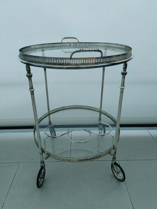 Vintage Teetisch, antiker versilberter Servierwagen, Getränkewagen, Servicemöbel